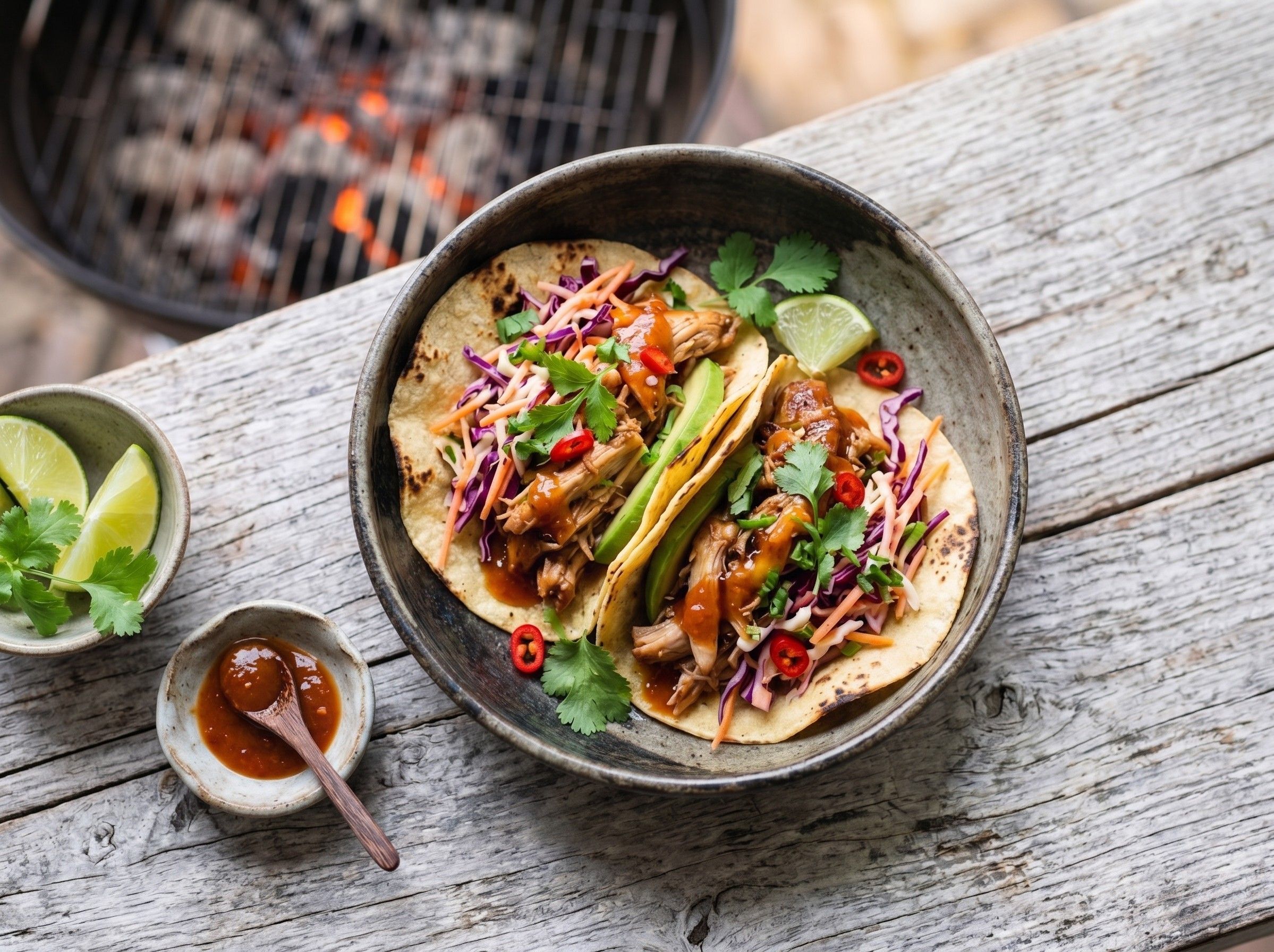 Zomerse pulled chicken taco's